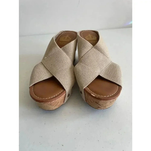 Women's Crown Vintage Tan Canvas‎ Wedge Sandals Size 6.5 M EUC - Picture 2 of 8
